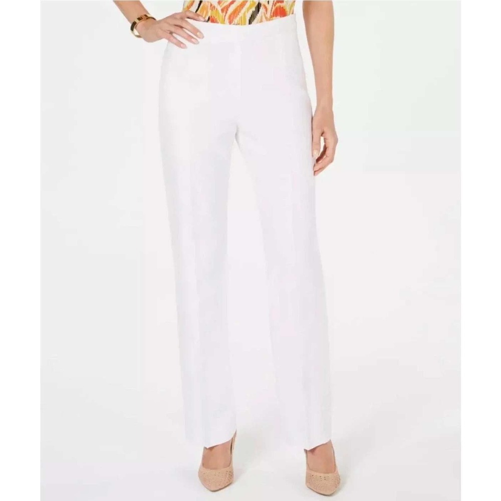 Kasper Audrey Pants 14 White Coastal Grandma Linen Beach Side Zip Straight‎ Leg